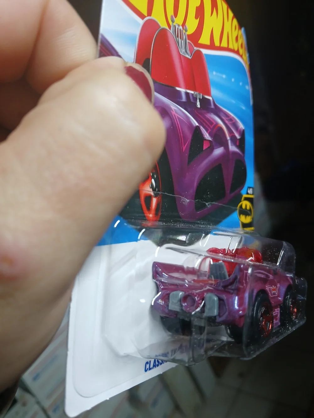 Hot Wheels Classic TV Series Batmobile (Tooned) in purple is a 1:64 scale diecas